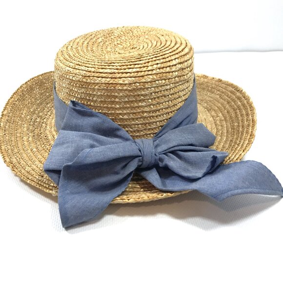 Vintage Straw Brimmed Summer Hat Floral Embroided Band main image 9